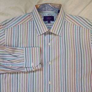 Tallia Mens Size 15.5 MultiColor Stiped‎ Button Up Long Sleeve Shirt
